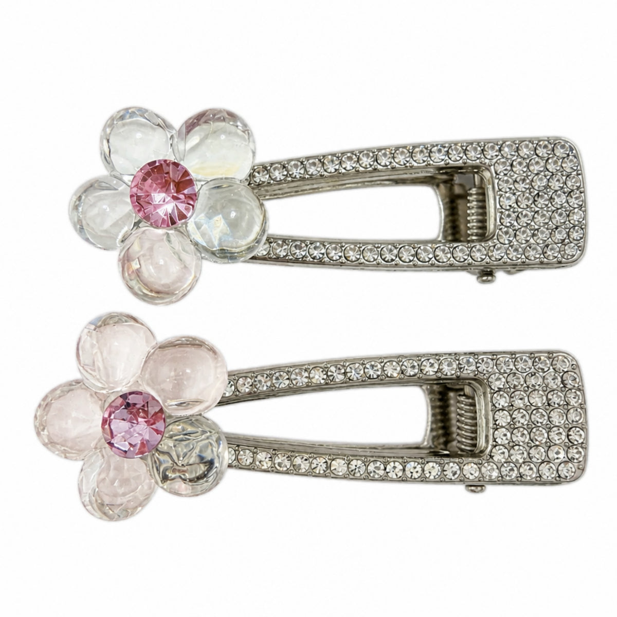 Floral Rhinestone Alligator Hair Clips - Set of 2