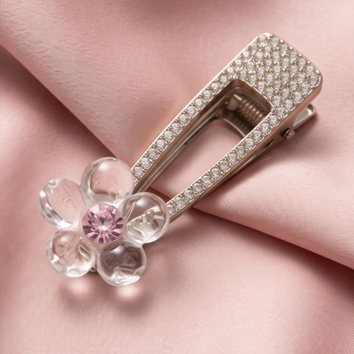 Floral Rhinestone Alligator Hair Clips - Set of 2