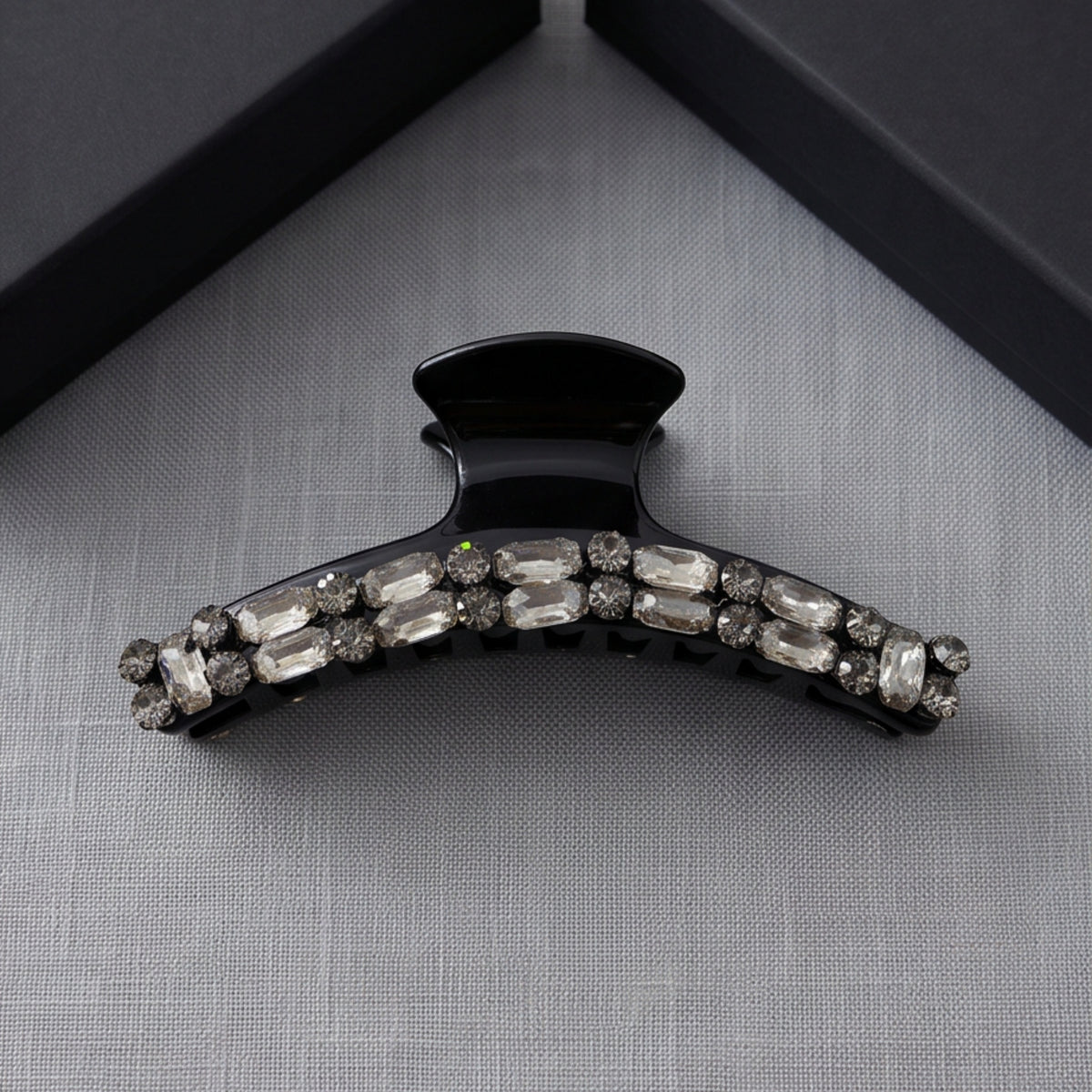 Glossy Black Octagon Rhinestone Acetate Claw Clip