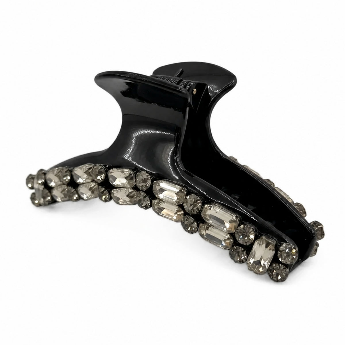 Glossy Black Octagon Rhinestone Acetate Claw Clip