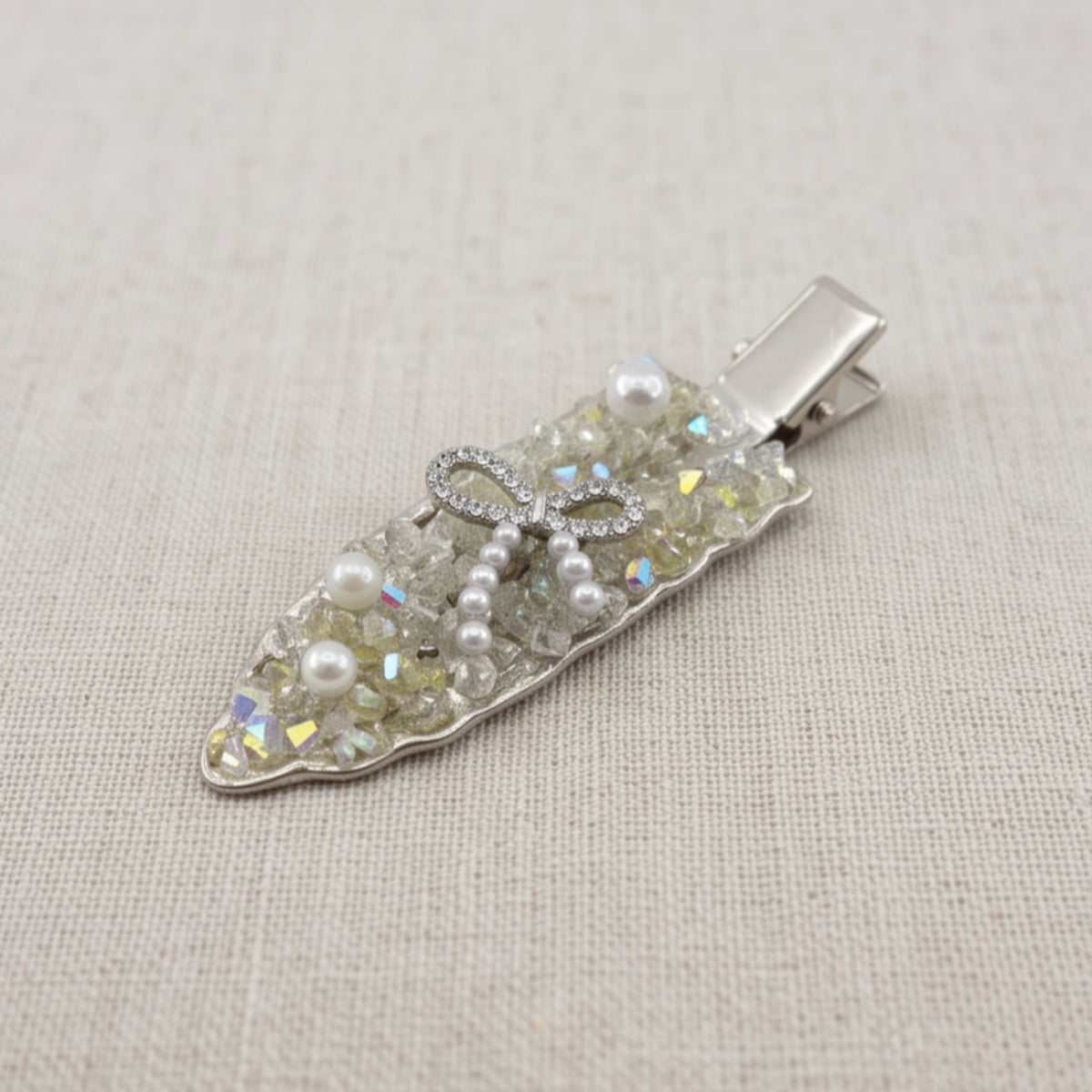 Gold Pearl Rhinestone Alligator Hair Clip