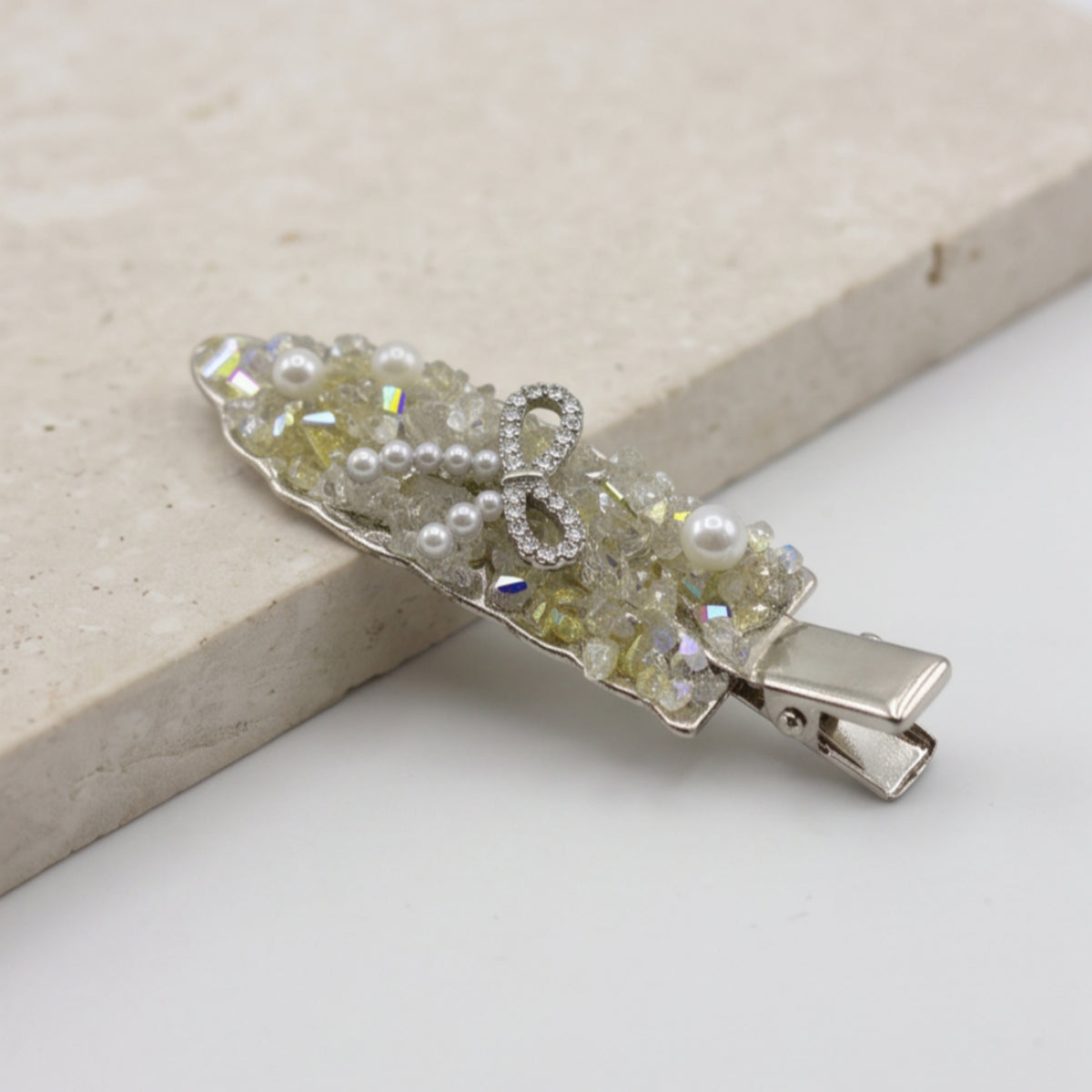 Gold Pearl Rhinestone Alligator Hair Clip