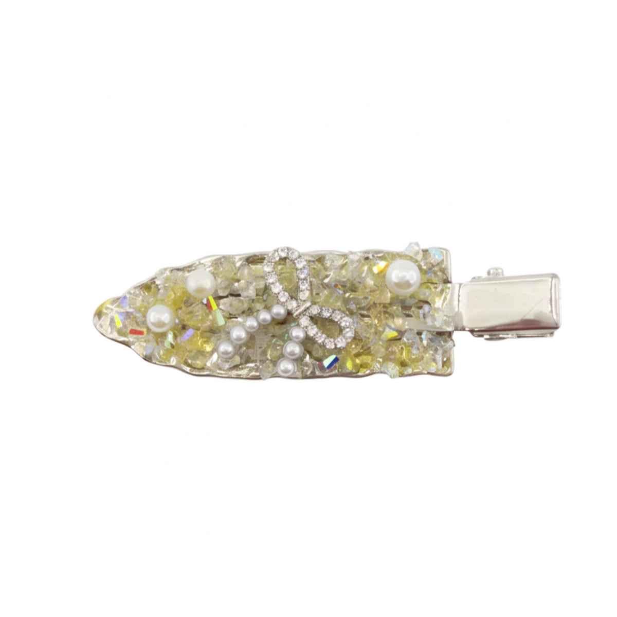 Gold Pearl Rhinestone Alligator Hair Clip