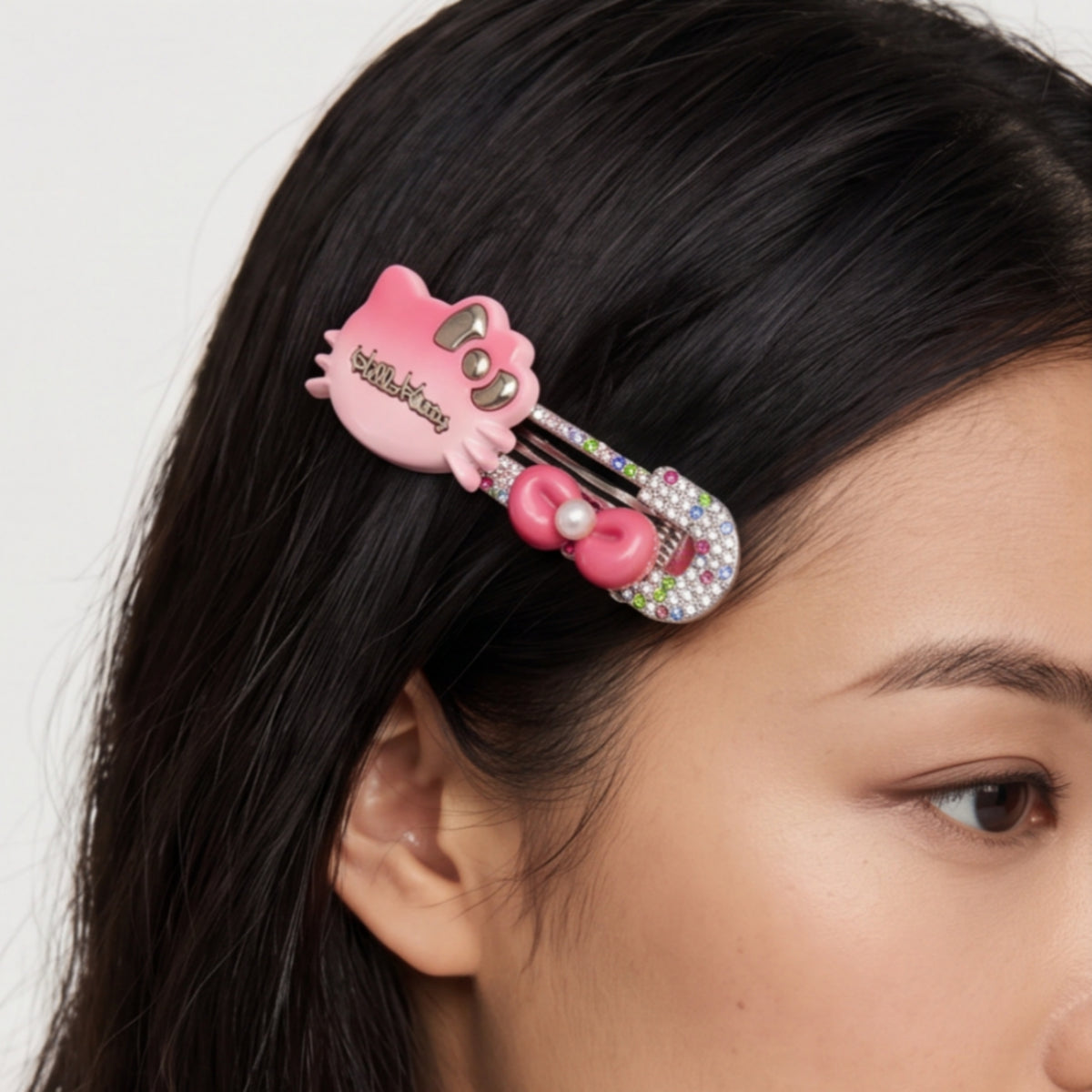 Gradient Pink Hello Kitty Rhinestone Alligator Hair Clip