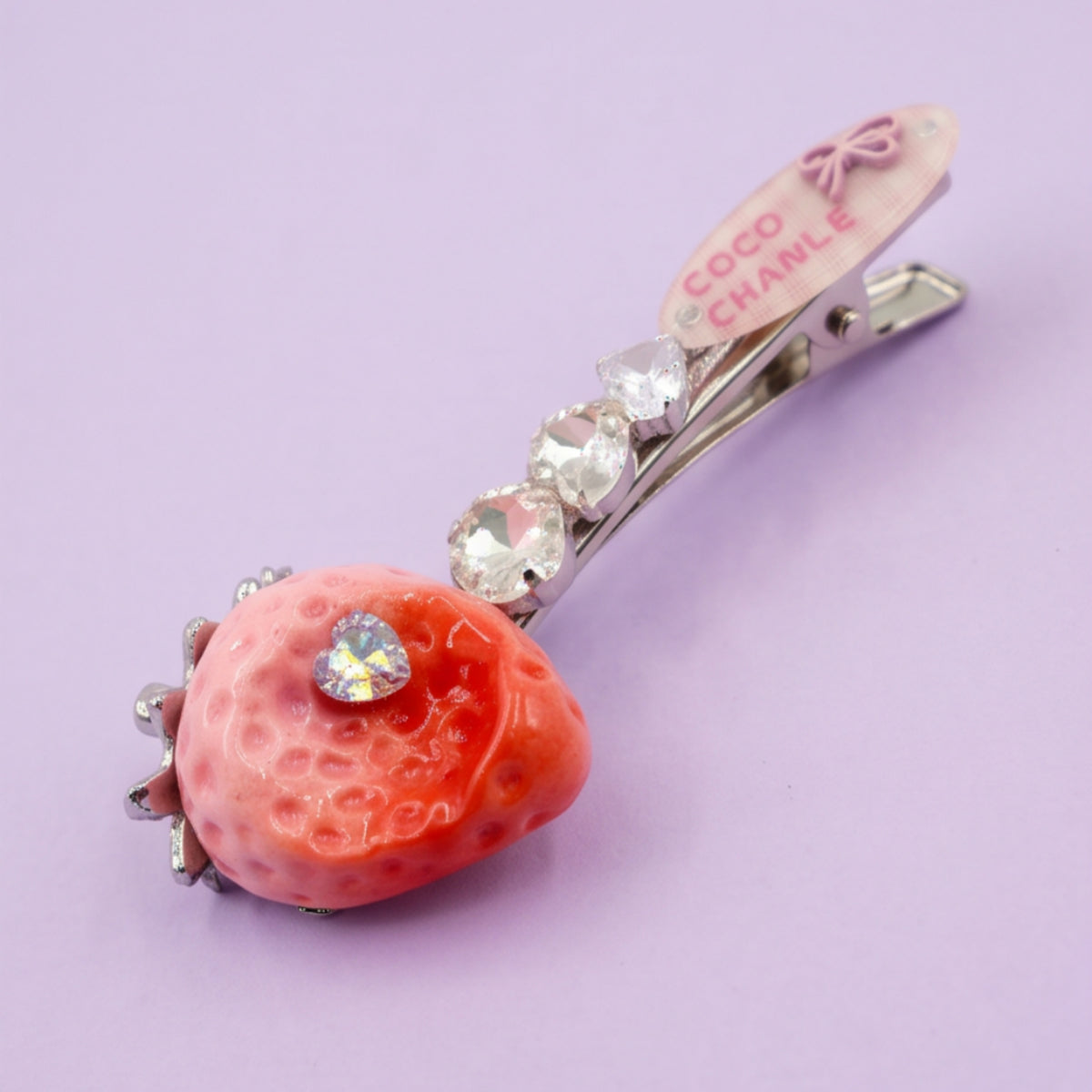 Gradient Strawberry Rhinestone Alligator Hair Clip