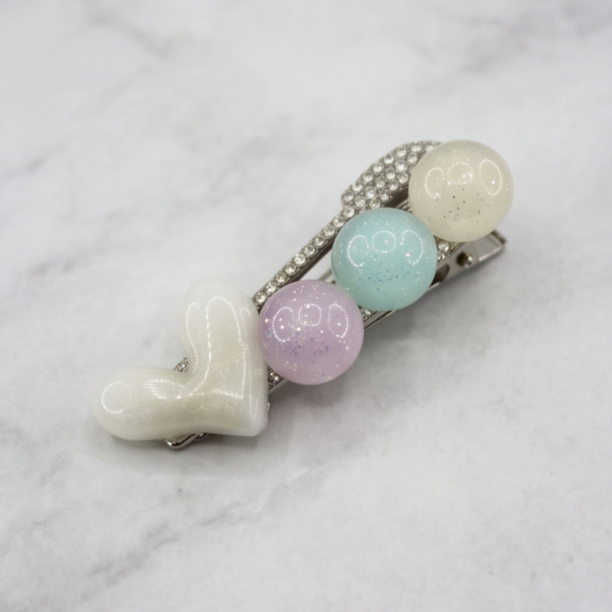 Heart Bead Rhinestone Alligator Hair Clips - Set of 2