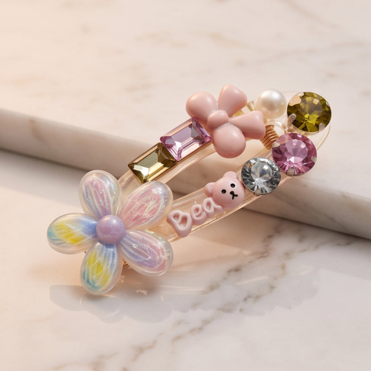Iridescent Flower Teddy Bear Bow Alligator Hair Clip