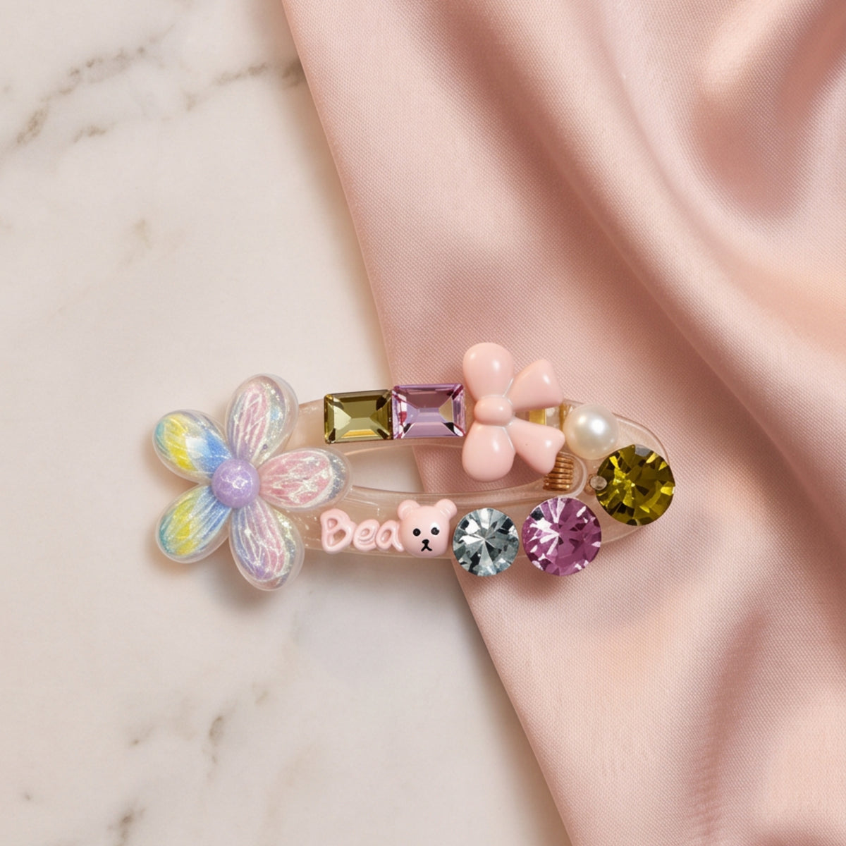 Iridescent Flower Teddy Bear Bow Alligator Hair Clip