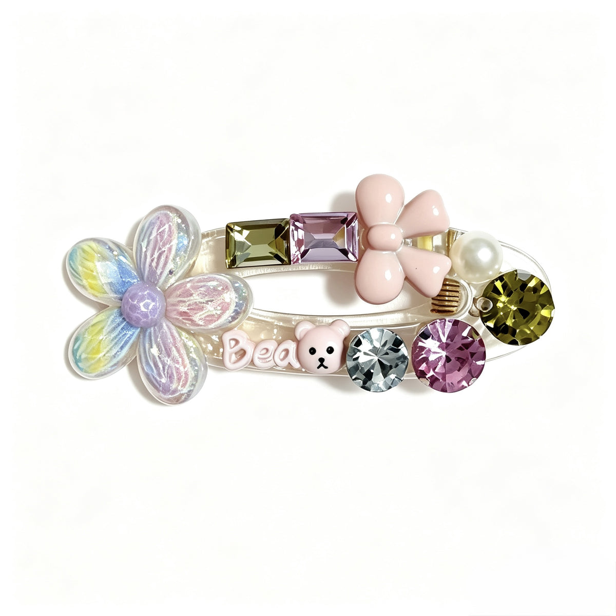 Iridescent Flower Teddy Bear Bow Alligator Hair Clip