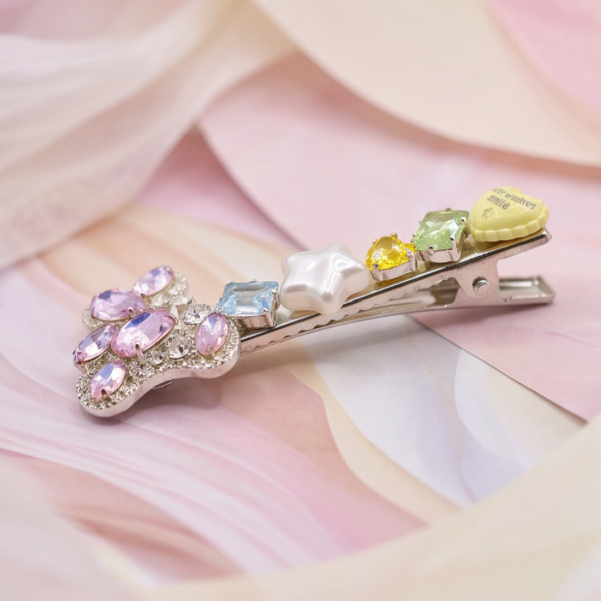 Iridescent Teddy Bear Star Rhinestone Alligator Hair Clips - Set of 2