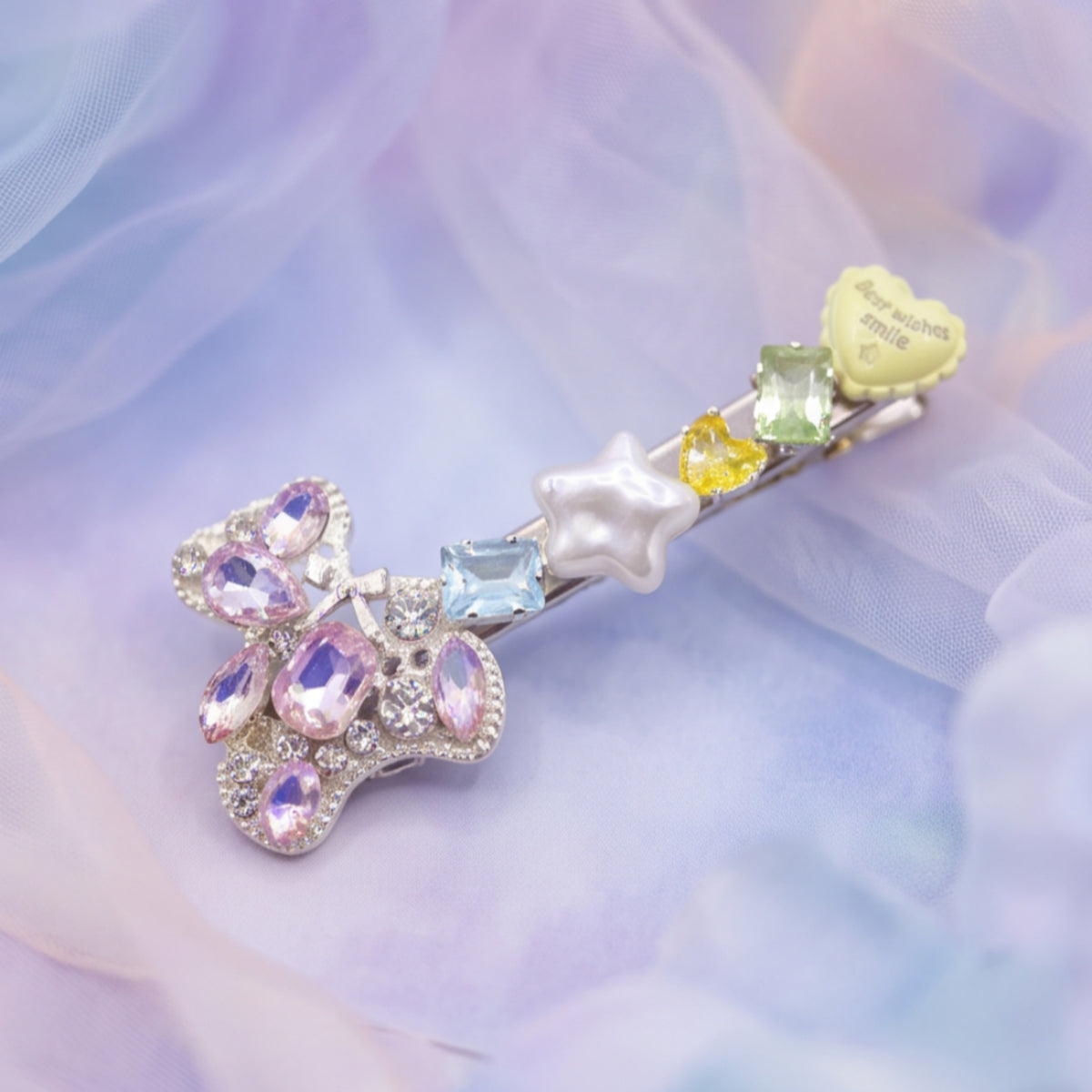 Iridescent Teddy Bear Star Rhinestone Alligator Hair Clips - Set of 2