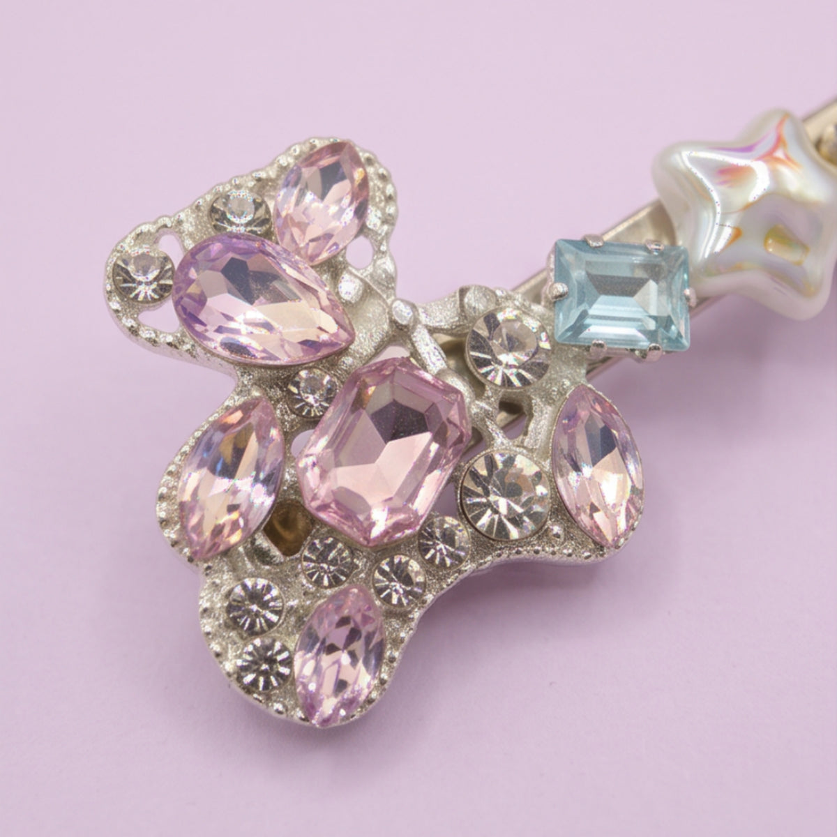 Iridescent Teddy Bear Star Rhinestone Alligator Hair Clips - Set of 2