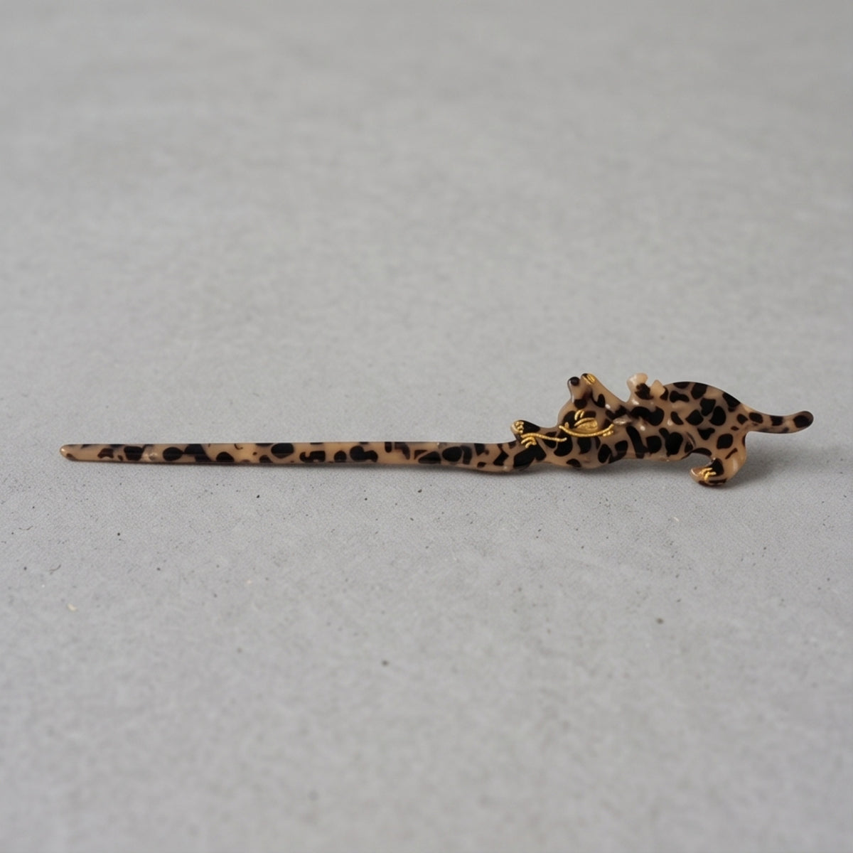 Leopard Print Cat Single-Prong Acetate Hair Fork