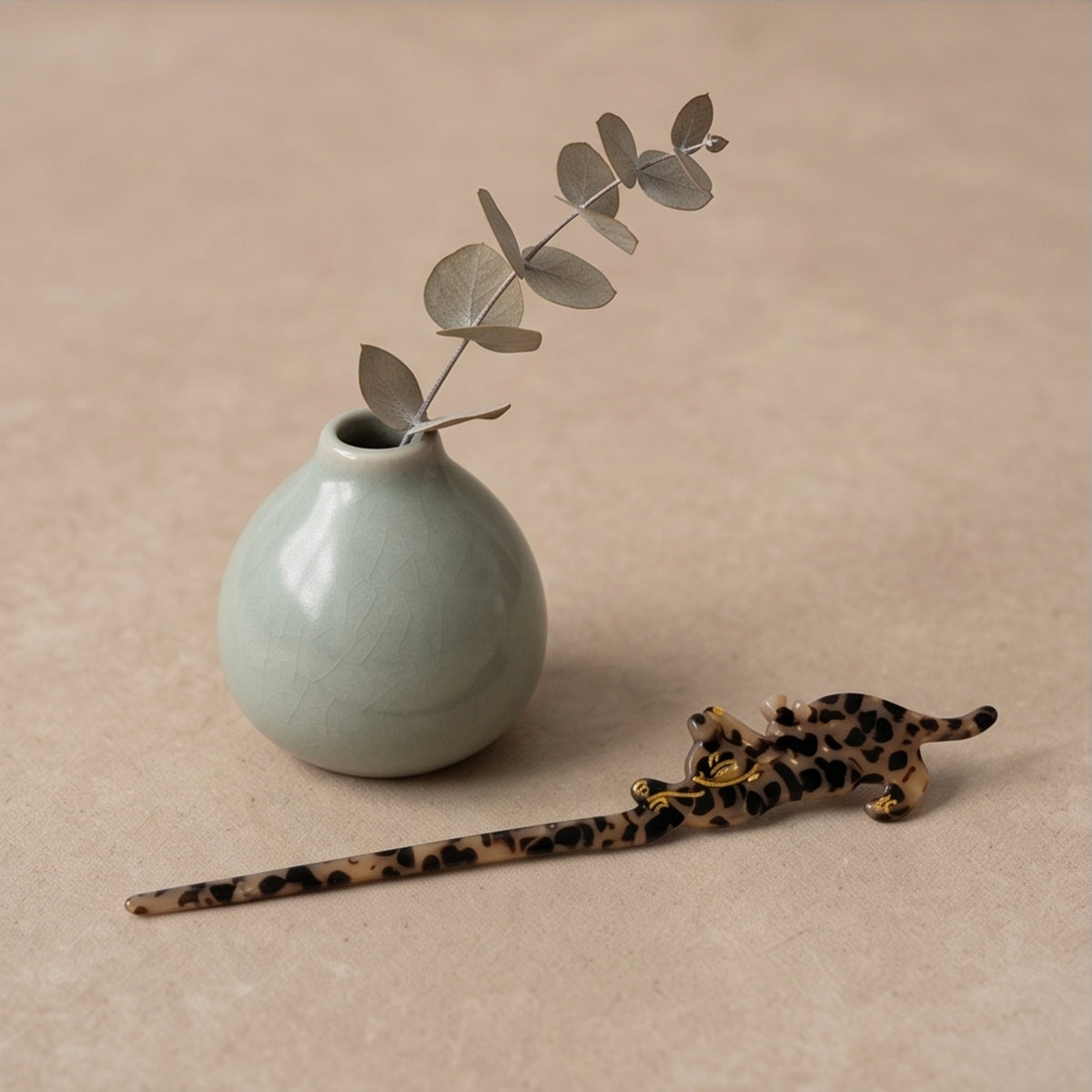 Leopard Print Cat Single-Prong Acetate Hair Fork