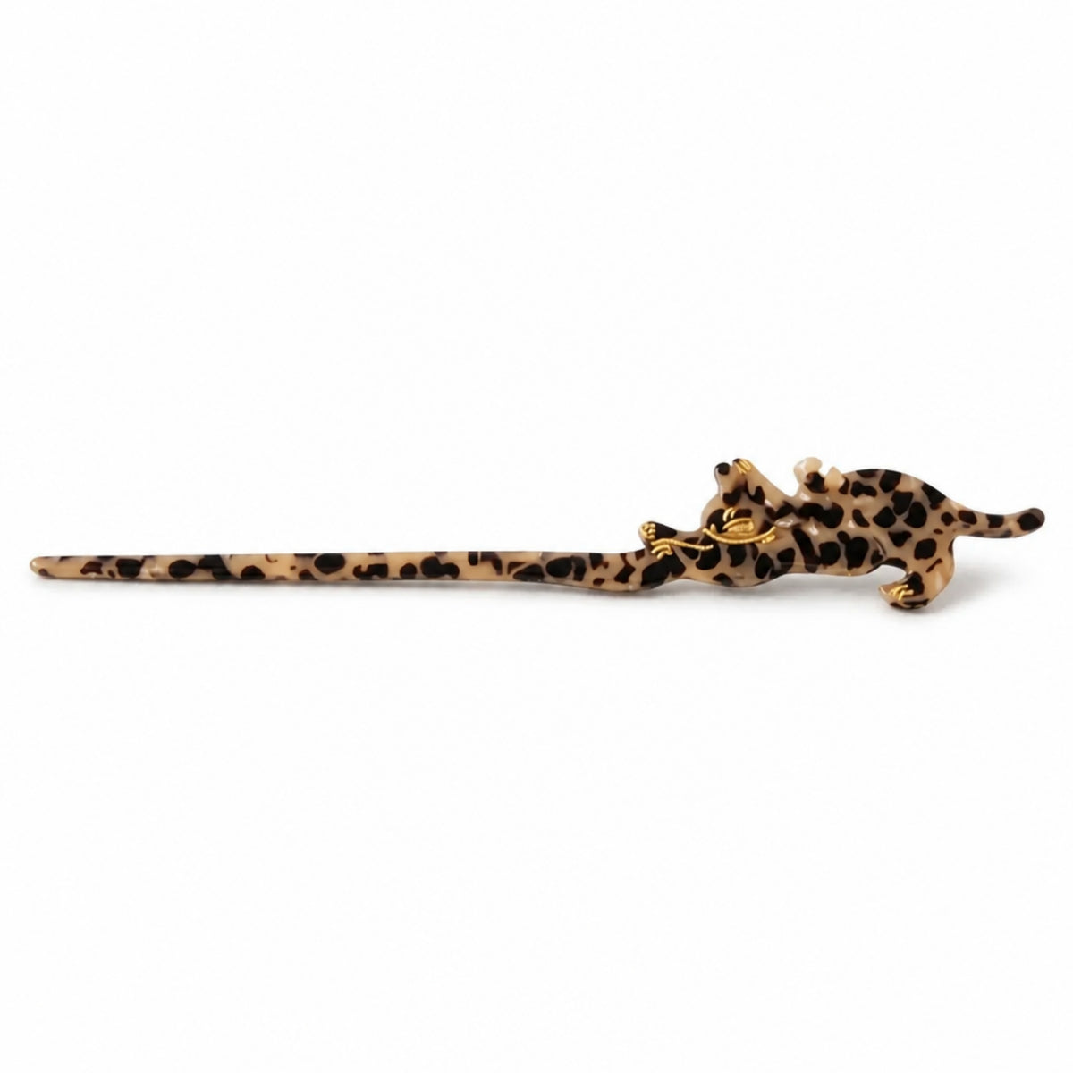 Leopard Print Cat Single-Prong Acetate Hair Fork