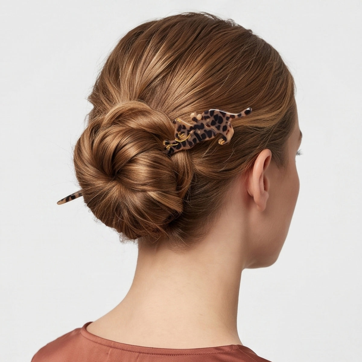 Leopard Print Cat Single-Prong Acetate Hair Fork