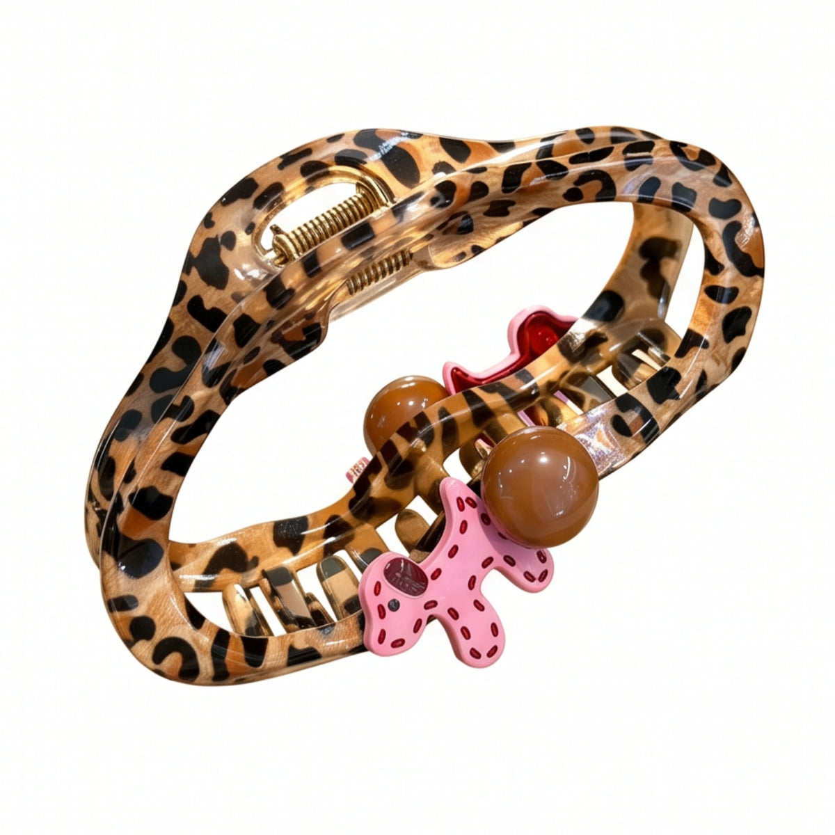 Leopard Print Pink Animal Pendant Acetate Claw Clip
