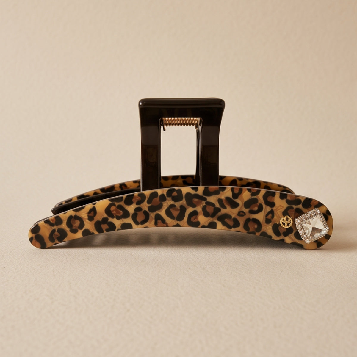 Leopard Print Square Rhinestone Acetate Claw Clip