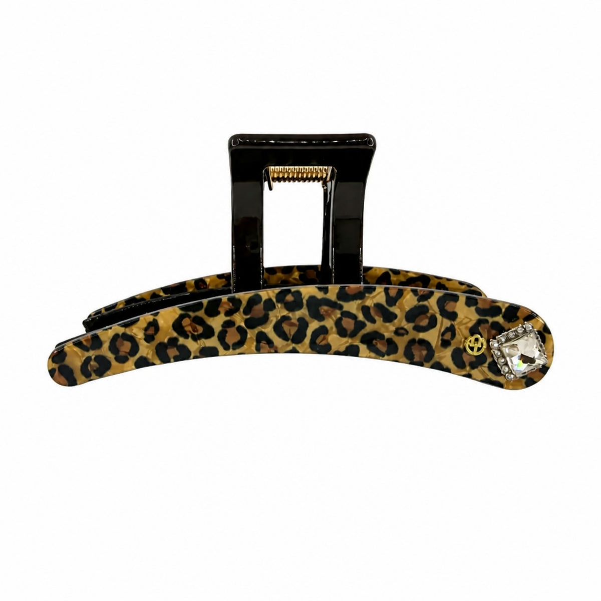 Leopard Print Square Rhinestone Acetate Claw Clip
