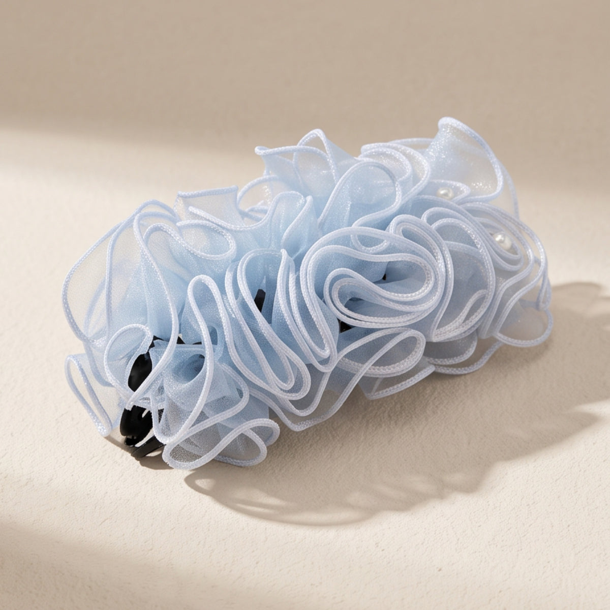 Light Blue Pearl Pleated Mesh Banana Hair Clip