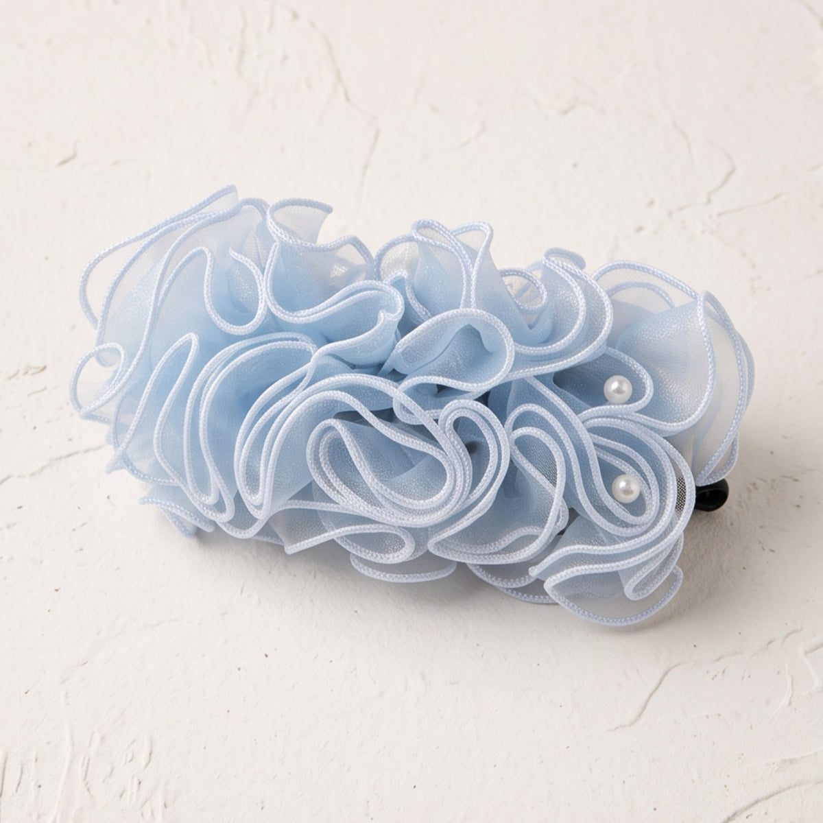 Light Blue Pearl Pleated Mesh Banana Hair Clip