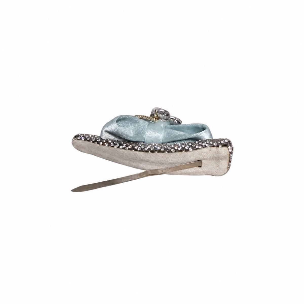 Light Blue Satin Bow Pearl Rhinestone Snap Hair Clip