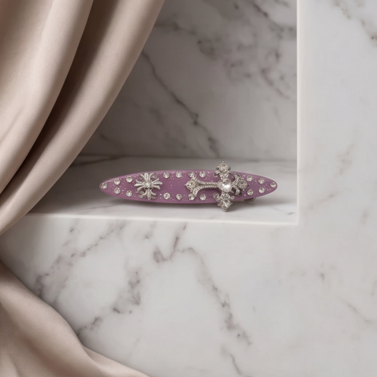Light Pink Y2K Cross & Flower Rhinestone Alligator Hair Clip