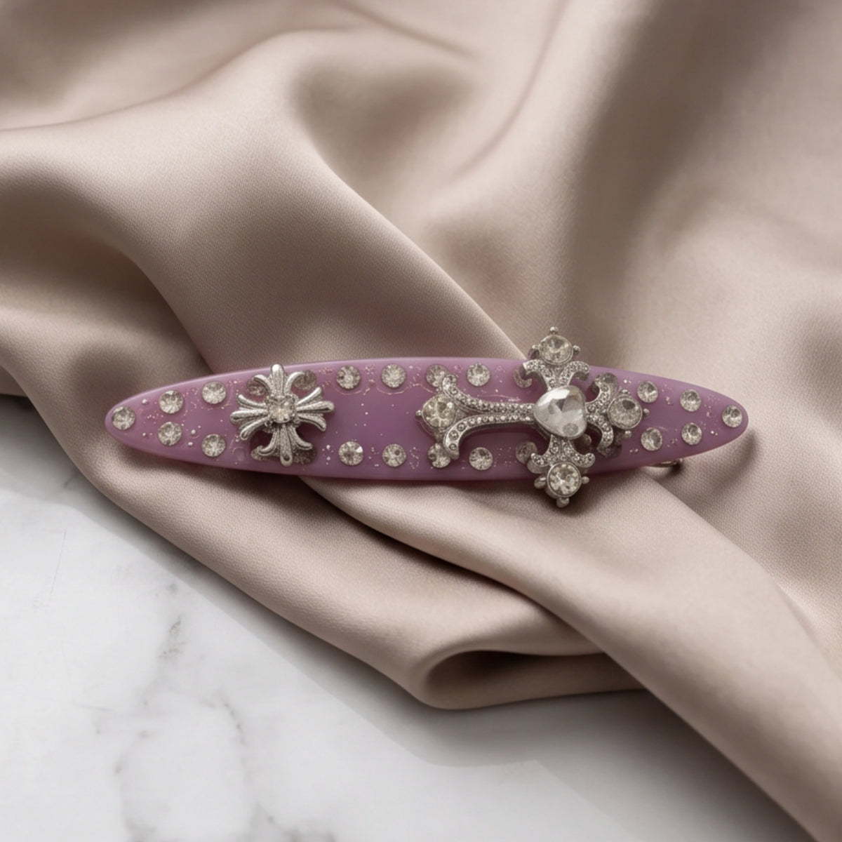 Light Pink Y2K Cross & Flower Rhinestone Alligator Hair Clip