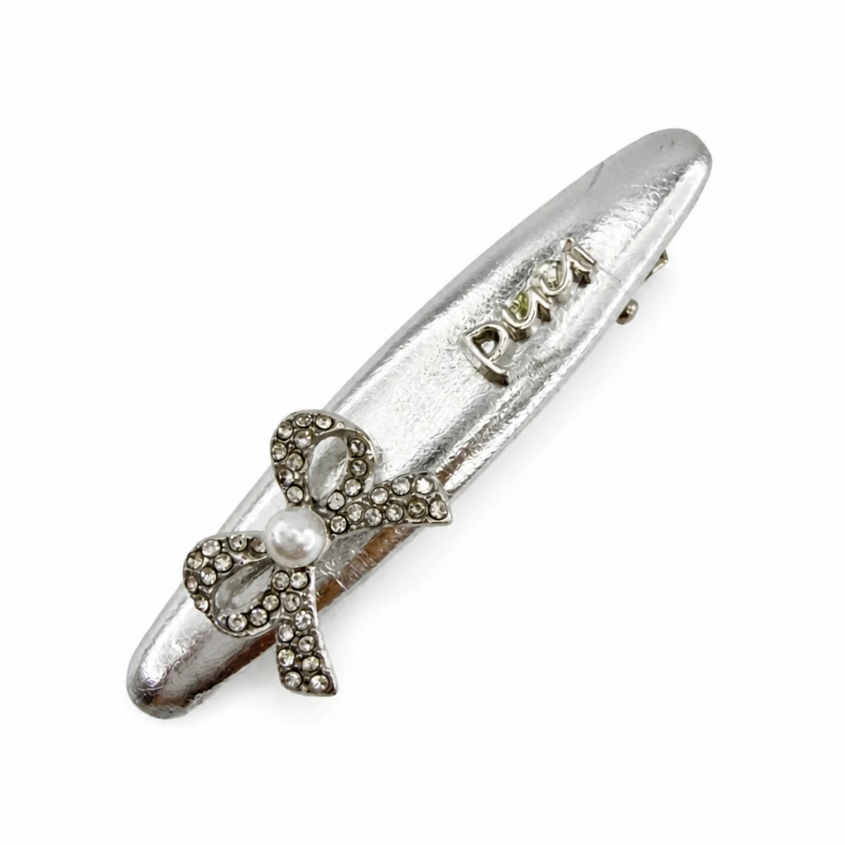 Matte Silver Pearl Bow Alligator Hair Clip