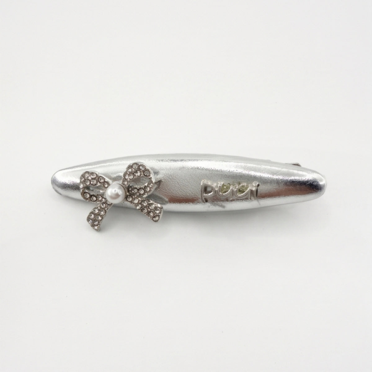 Matte Silver Pearl Bow Alligator Hair Clip