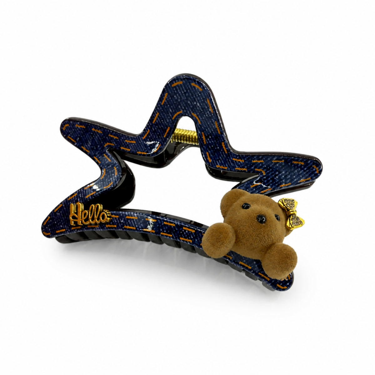 Navy Denim-Look Teddy Bear Acetate Claw Clip