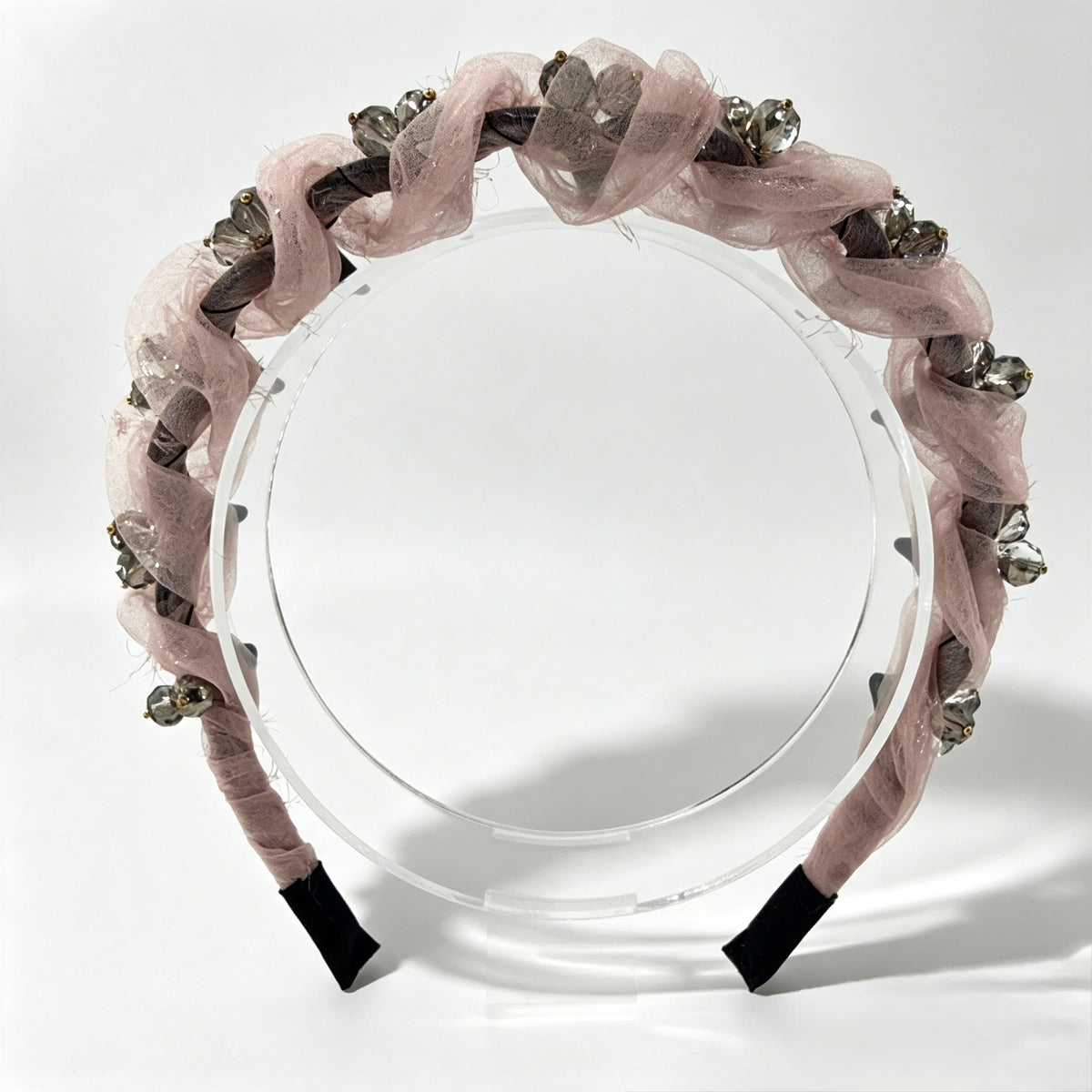 Nude Pink Pleated Crystal Non-Slip Headband