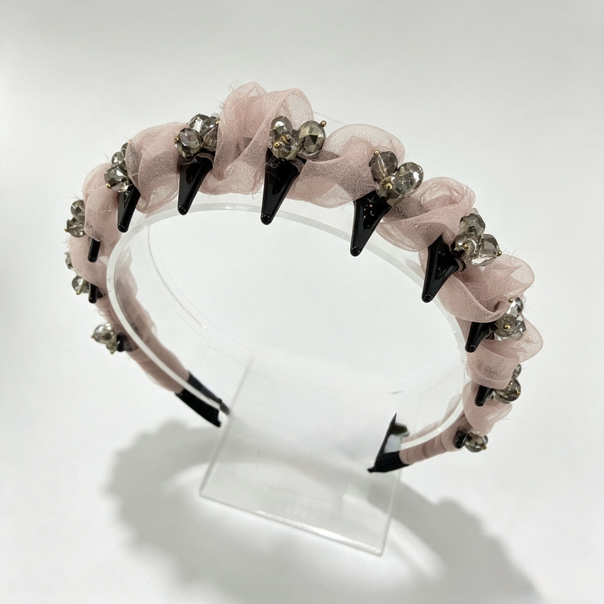 Nude Pink Pleated Crystal Non-Slip Headband