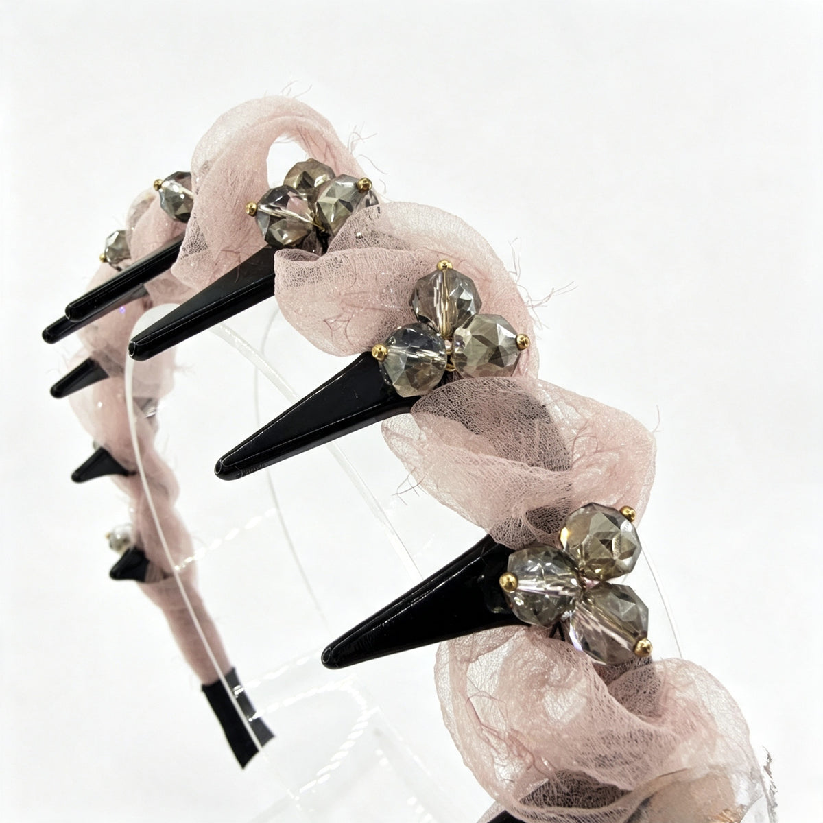 Nude Pink Pleated Crystal Non-Slip Headband