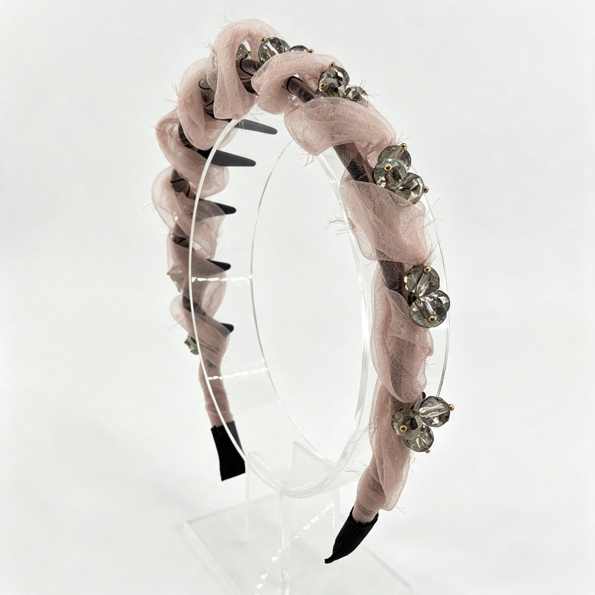 Nude Pink Pleated Crystal Non-Slip Headband