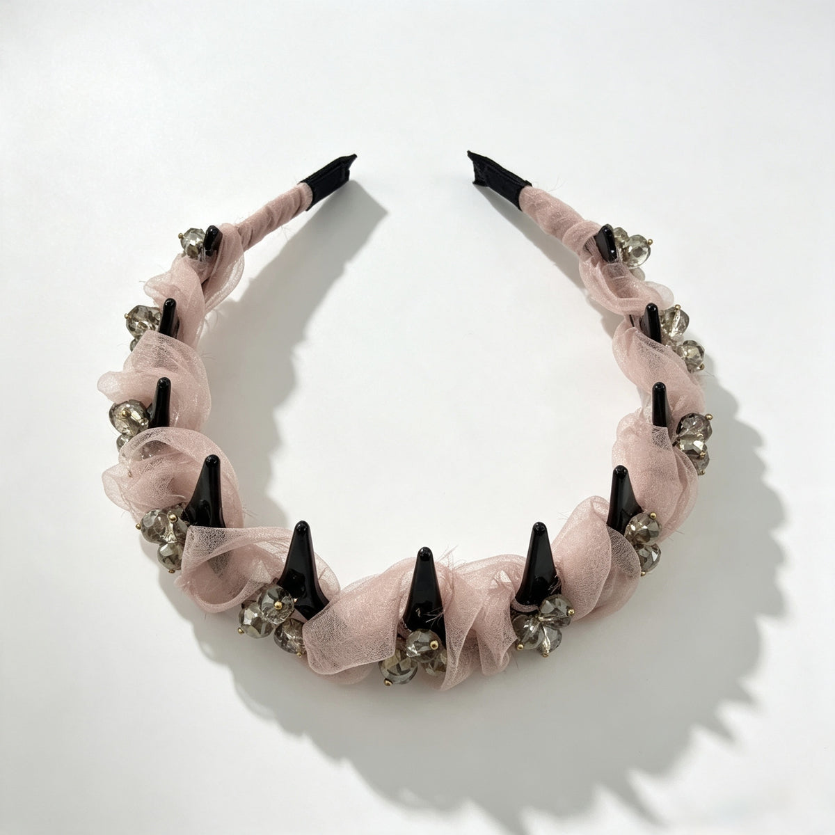 Nude Pink Pleated Crystal Non-Slip Headband