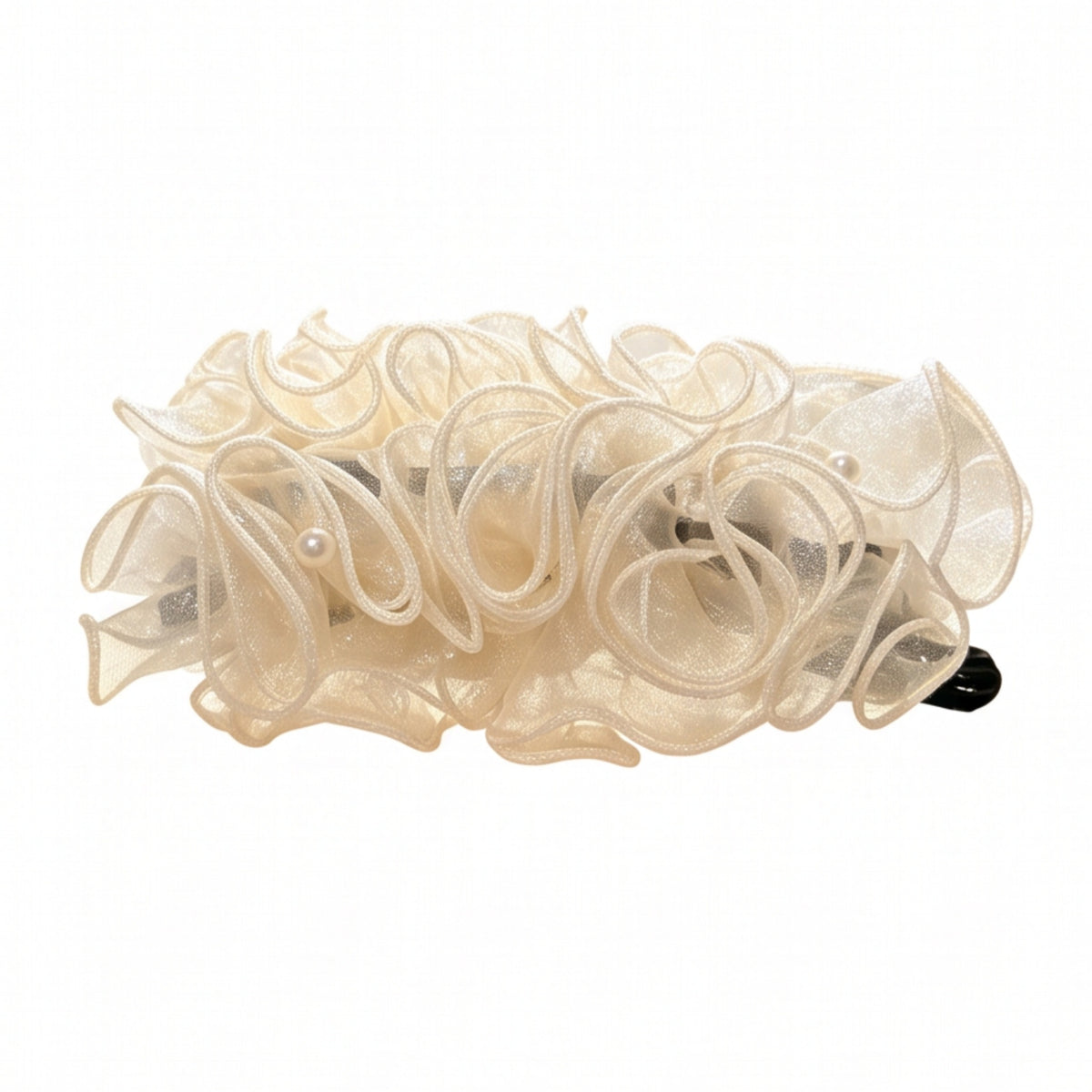 Off-White Pearl Pleated Mesh Banana Hair Clip