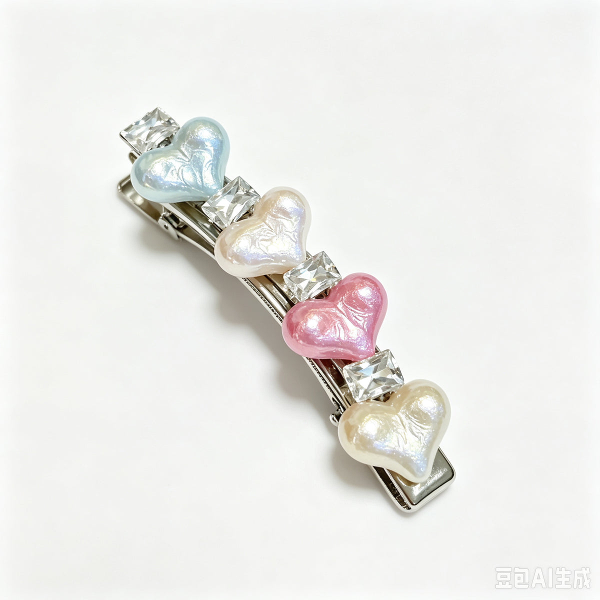 Pastel Heart Pearl Rhinestone Alligator Hair Clip
