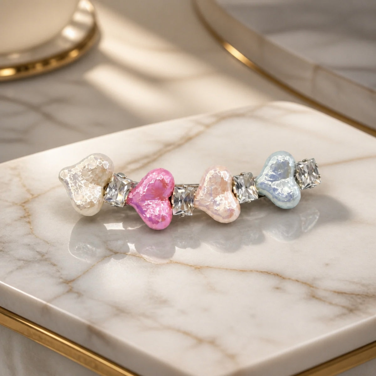 Pastel Heart Pearl Rhinestone Alligator Hair Clip
