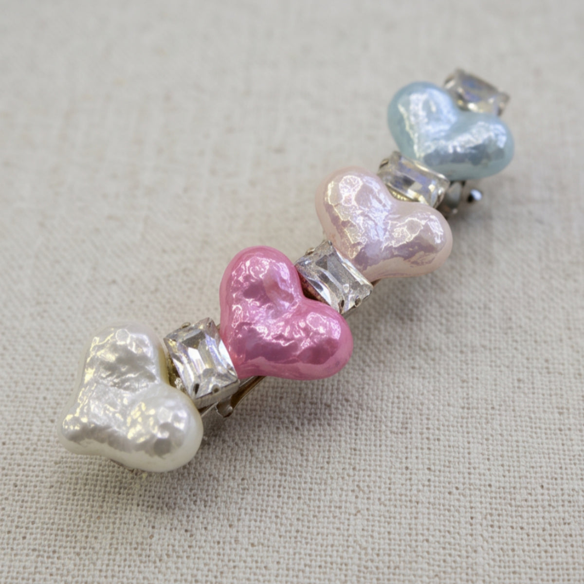 Pastel Heart Pearl Rhinestone Alligator Hair Clip
