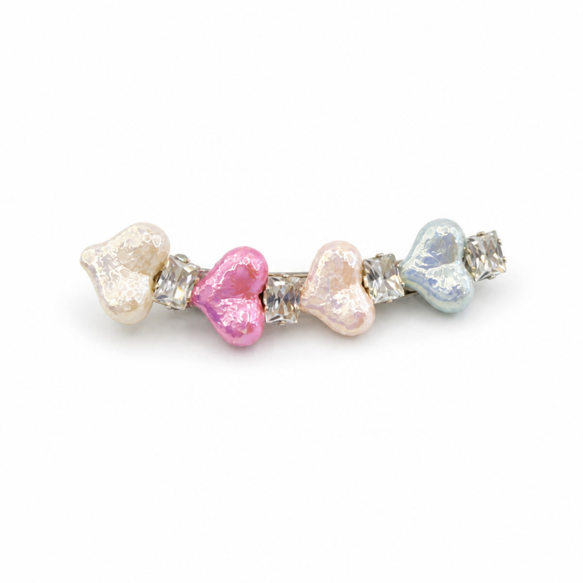 Pastel Heart Pearl Rhinestone Alligator Hair Clip