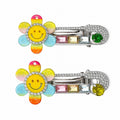 Pastel Smiley Flower Rhinestone Alligator Hair Clips - Set of 2