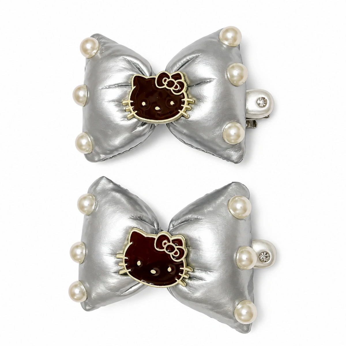 Pearl Bow Cat Alligator Hair Clips - Set of 2