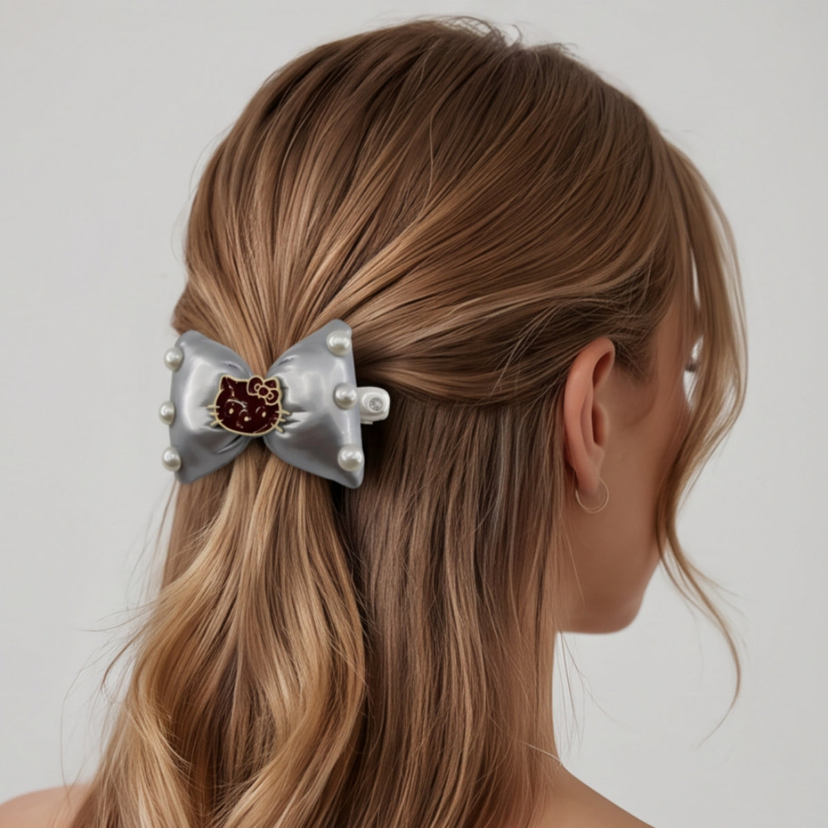 Pearl Bow Cat Alligator Hair Clips - Set of 2