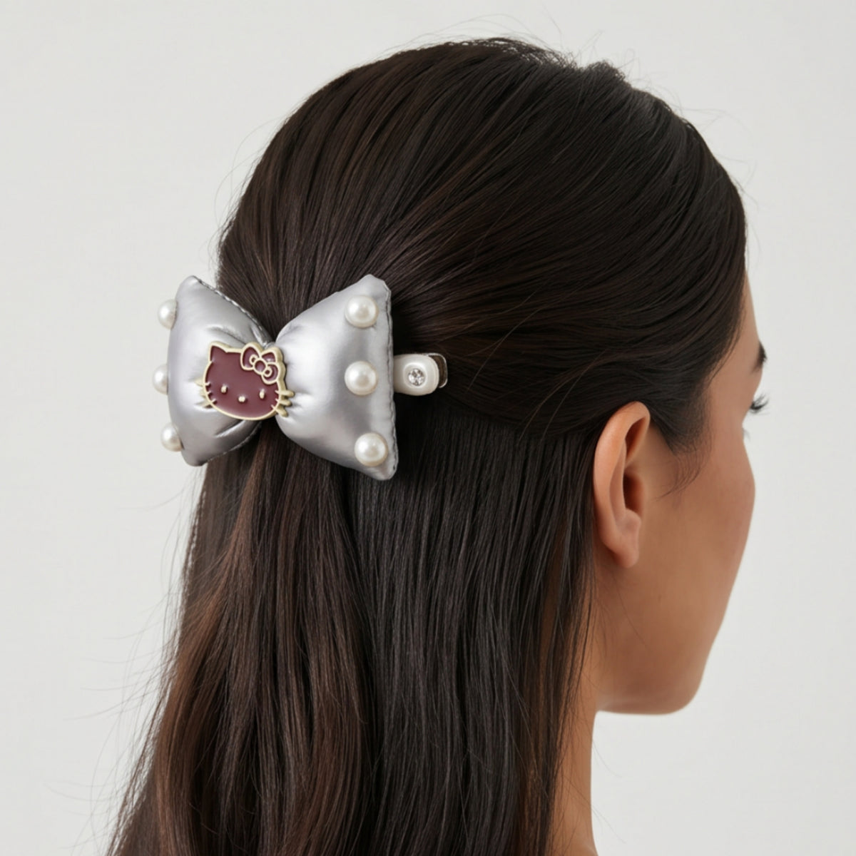Pearl Bow Cat Alligator Hair Clips - Set of 2