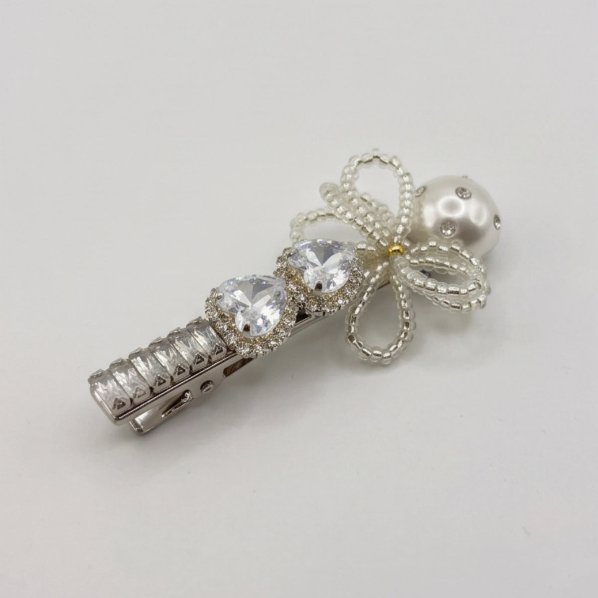 Pearl Bow Rhinestone Alligator Hair Clip