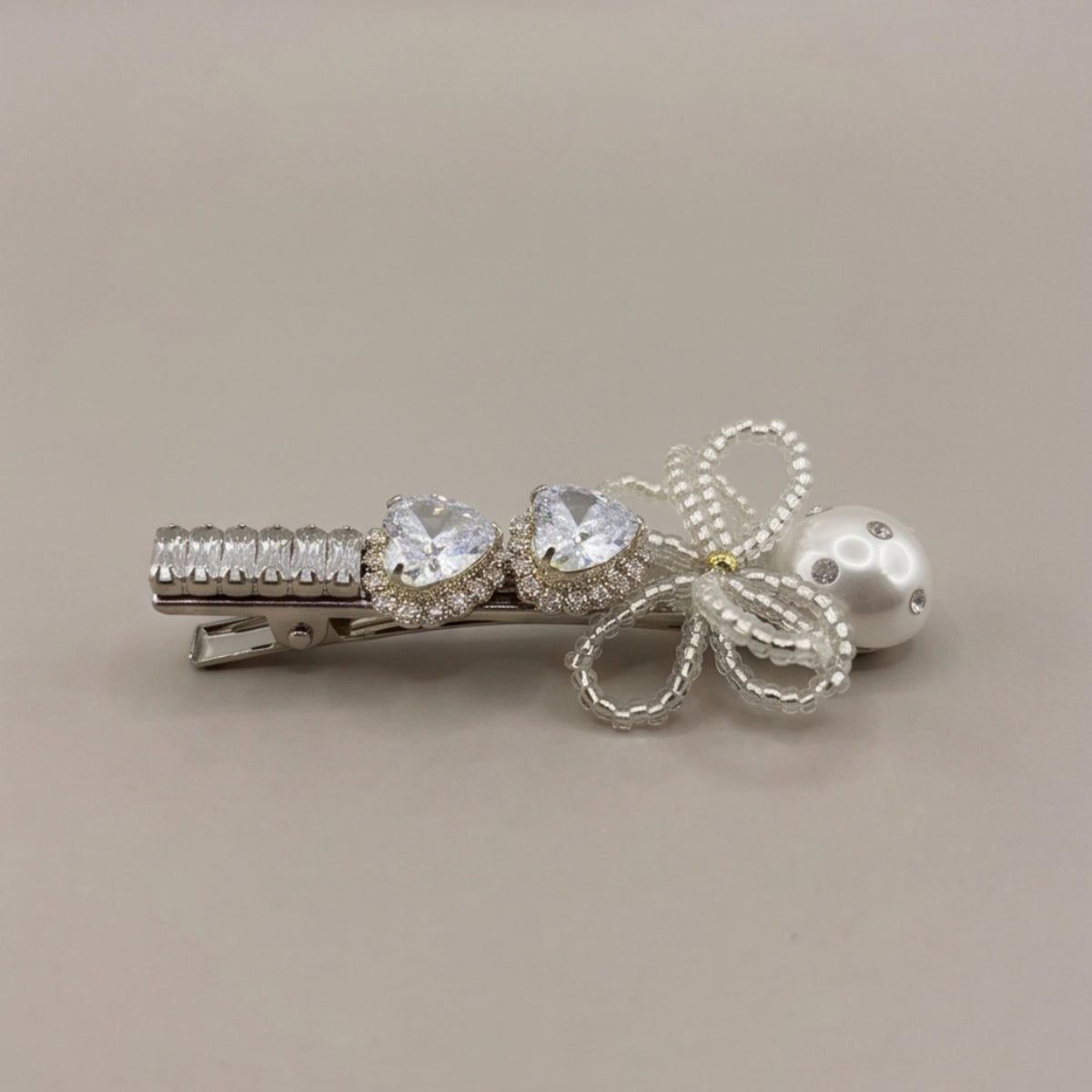 Pearl Bow Rhinestone Alligator Hair Clip