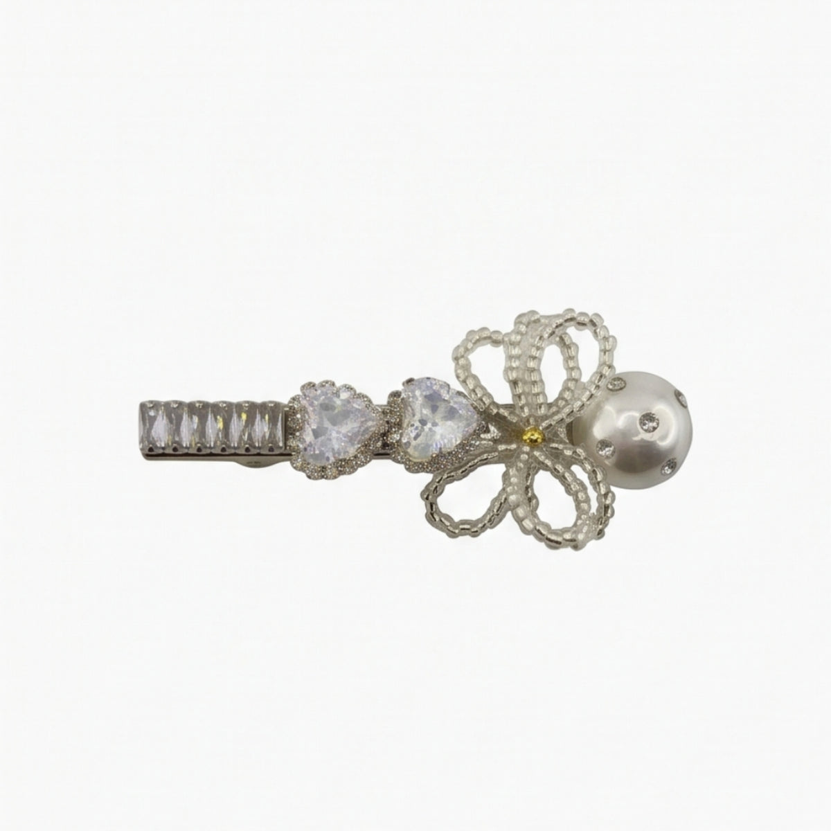 Pearl Bow Rhinestone Alligator Hair Clip