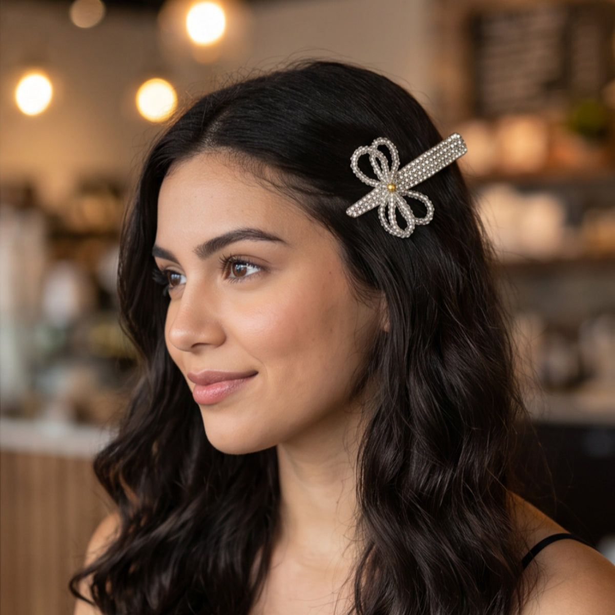 Pearl Butterfly Bow Rhinestone Alligator Hair Clip