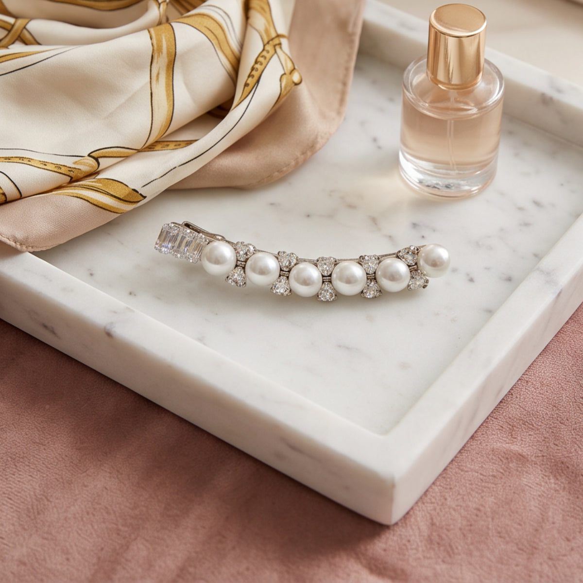 Pearl Rhinestone Bar Alligator Hair Clip